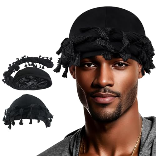 GUSTAVE Cap for Men Trendy Durag Cap Stretchy Men Hip Hop Cap Silk Satin Lined Cap Wrap-round Tassels Braid Design GUSTAVE Cap for Men Trendy Durag Cap Stretchy Men Hip Hop Cap Silk Satin Lined Cap Wrap-round Tassels Braid Design